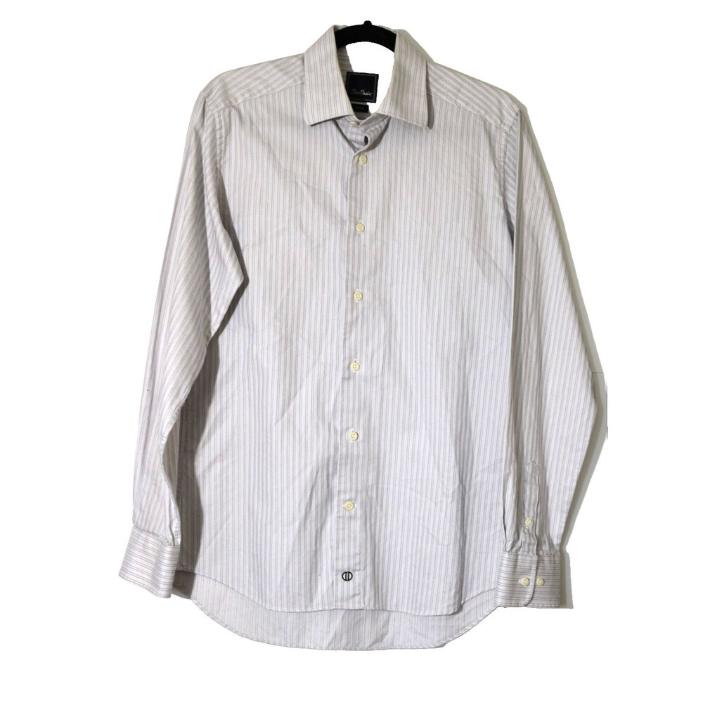 David Donahue Dress Shirt Mens Medium Blue Striped Trim Fit Barrel‎ Cuff Cotton